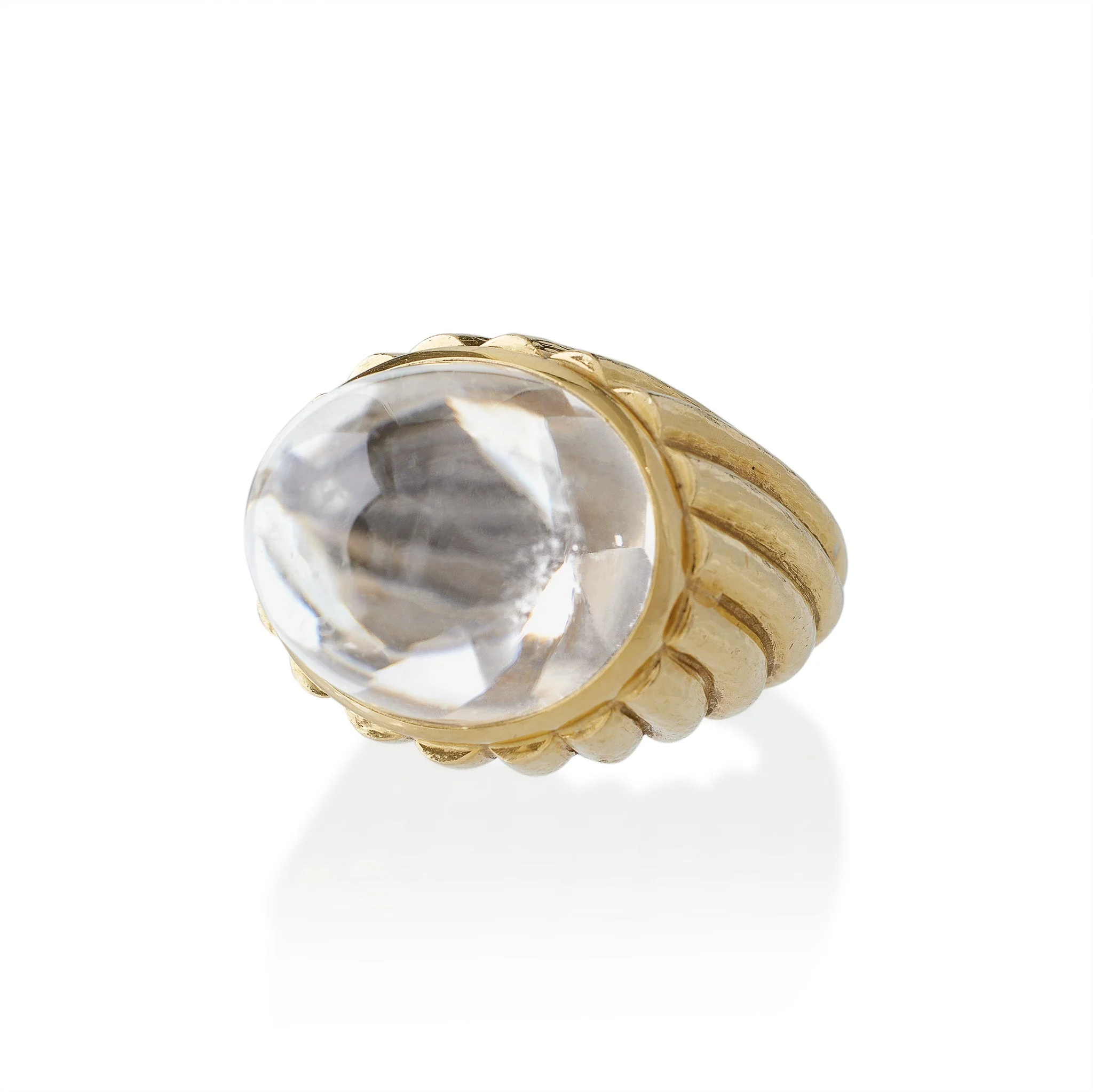 David Webb Rock Crystal and Hammered Gold Bombé Ring - Image 5