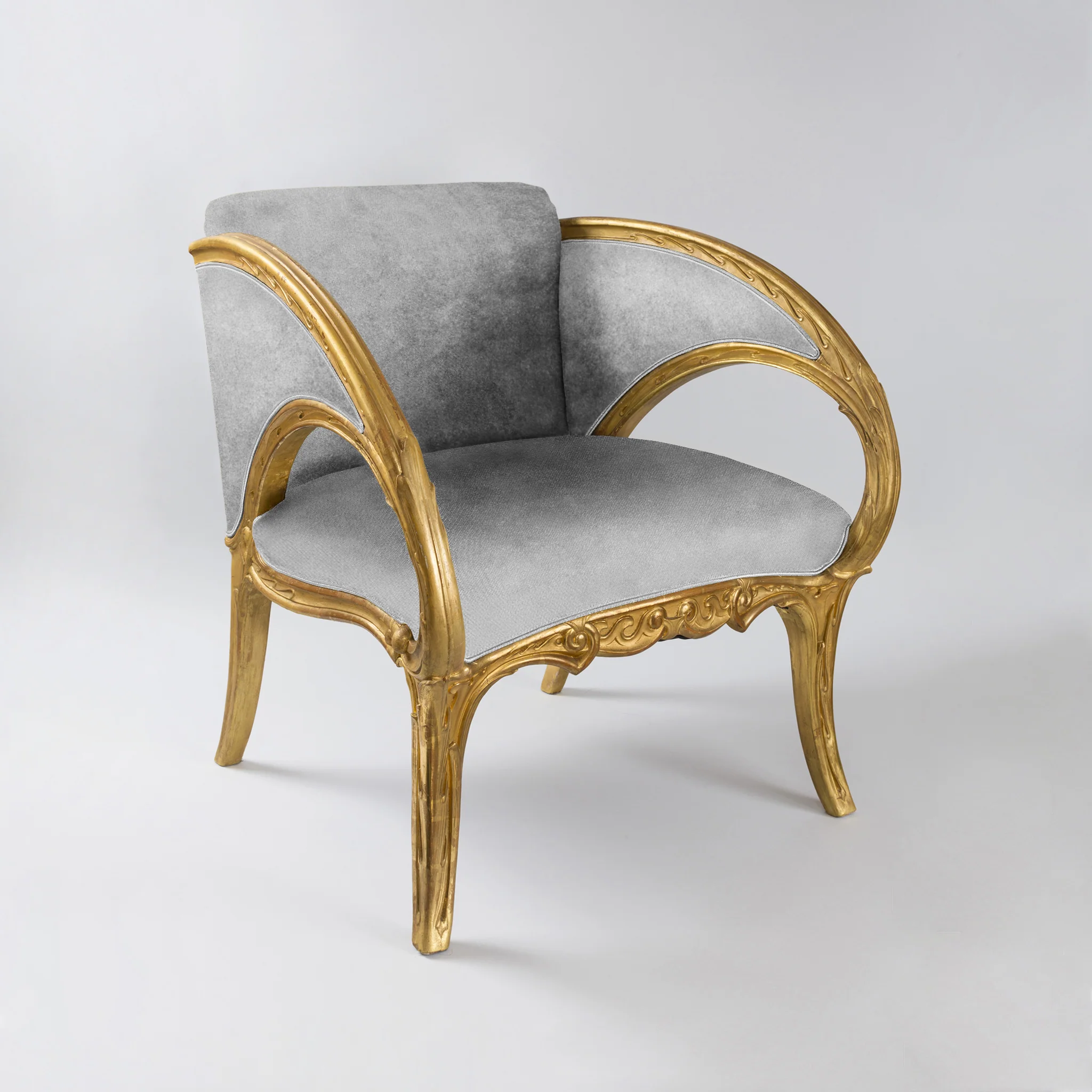 Joan Busquets Pair of Blue Floral Giltwood Armchairs - Image 8