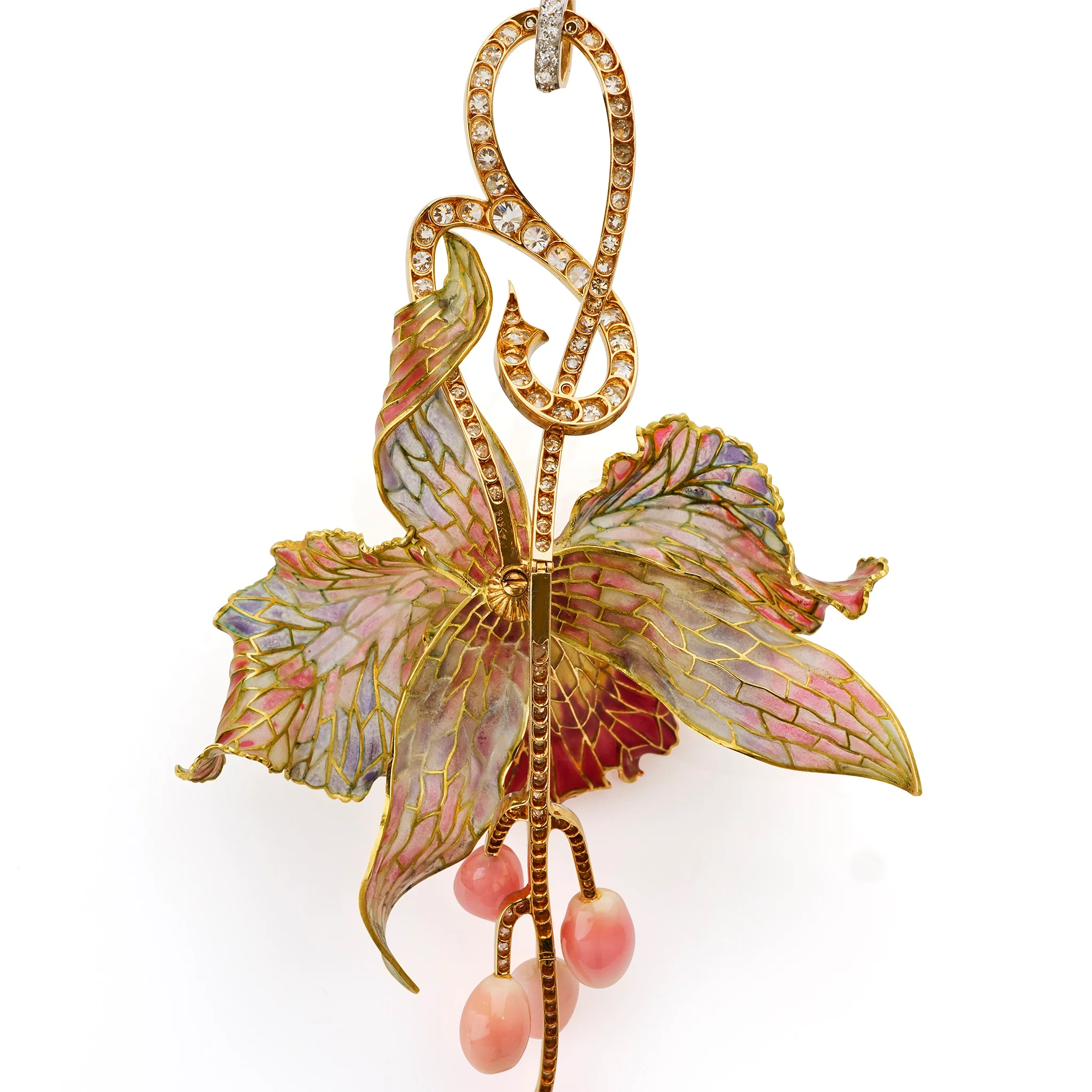 Marcus & Co. Art Nouveau Enamel Orchid Pendant - Image 4