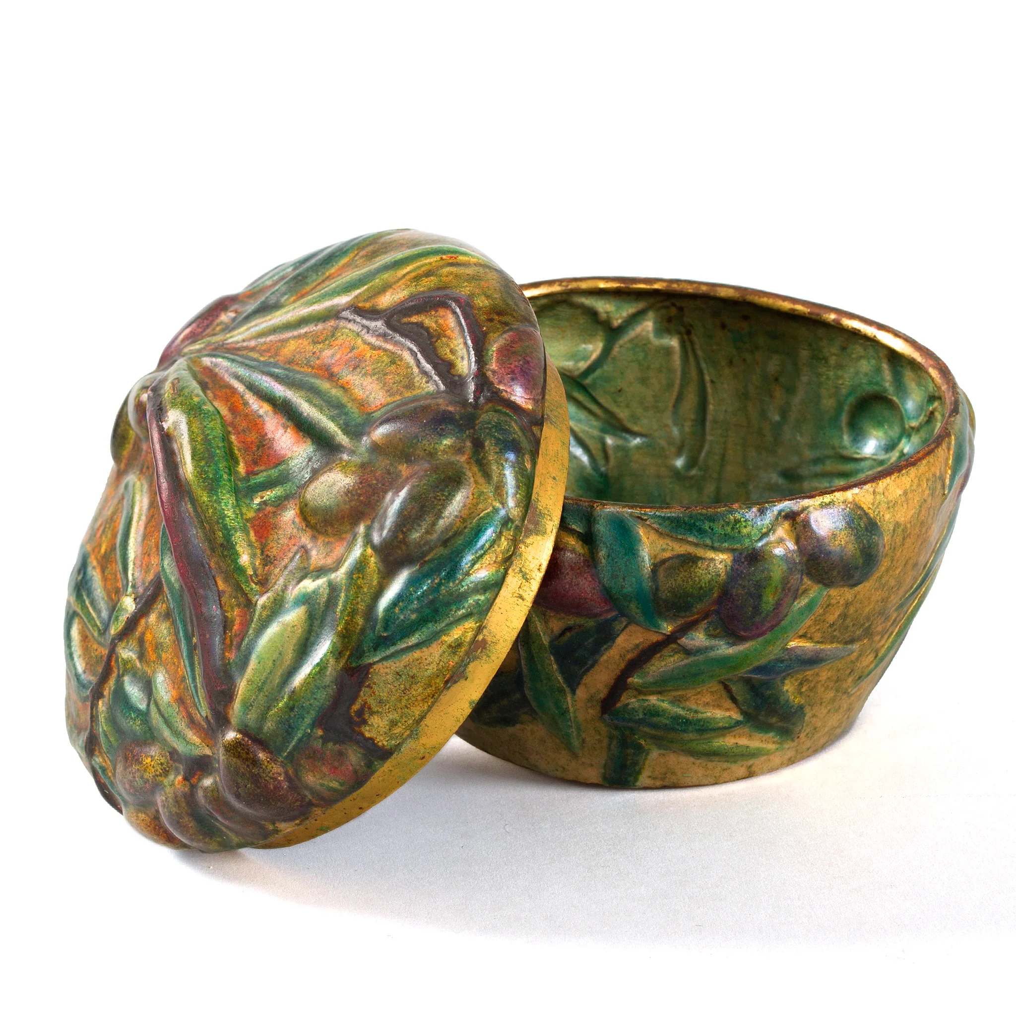 Tiffany Studios New York Enameled Copper "Olive" Covered Box - Image 3